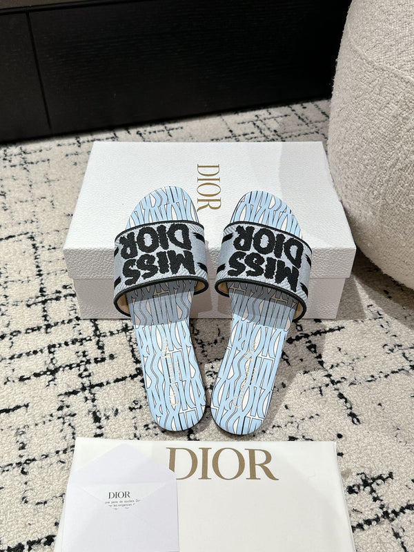 CD Dway Slide Blue Black Embroidered Cotton