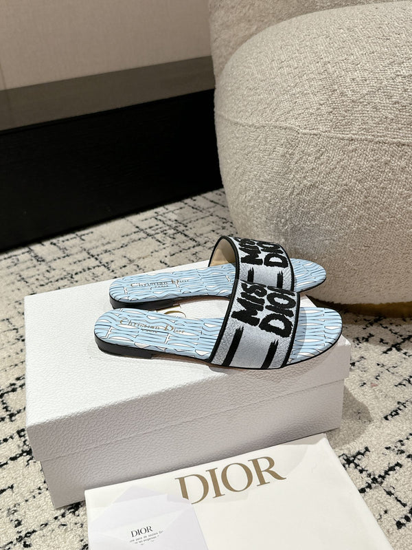 CD Dway Slide Blue Black Embroidered Cotton