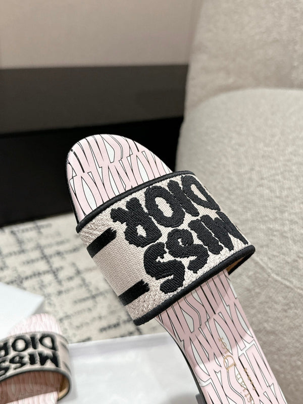 CD Dway Slide Pink Mix Black Embroidered Cotton