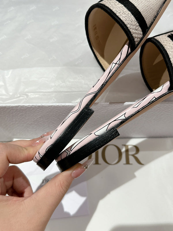 CD Dway Slide Pink Mix Black Embroidered Cotton