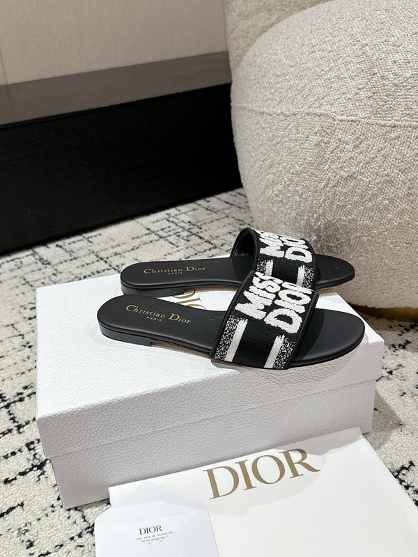 CD Dway Slide Black Mix White Embroidered Cotton