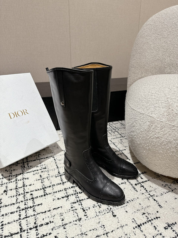 CD High Boots Black Classic Pattern Calfskin