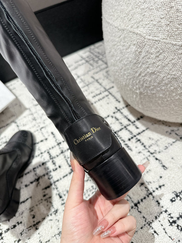 CD High Boots Black Classic Pattern Calfskin