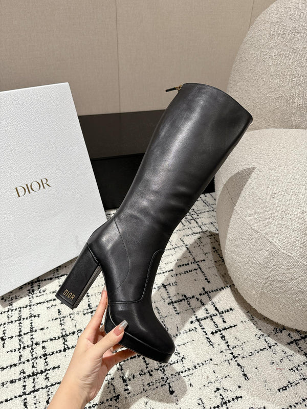 Stivali alti CD 100mm in pelle di agnello nera