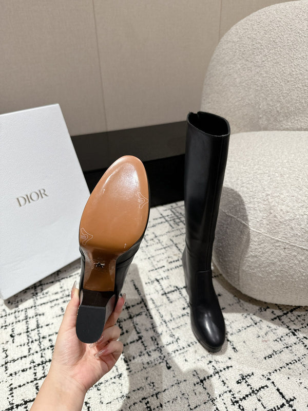 Stivali alti CD 100mm in pelle di agnello nera