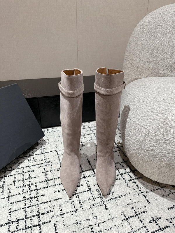 Alaila High Boots 60mm In Light Grey Suede 916739