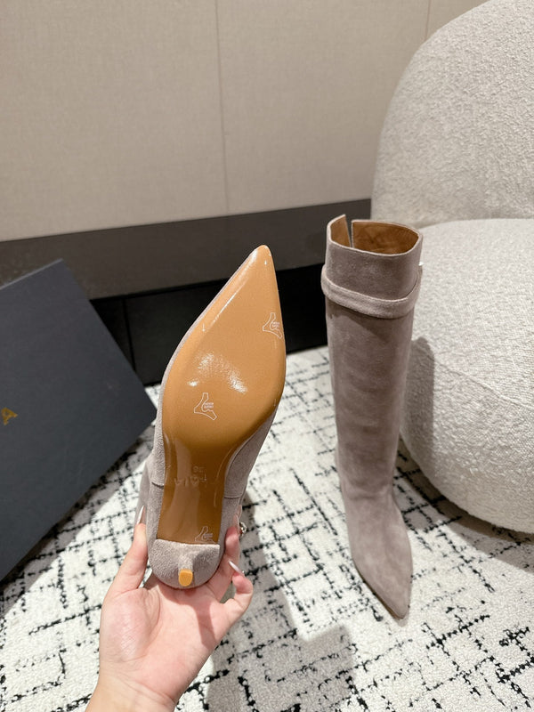 Alaila High Boots 60mm In Light Grey Suede 916739