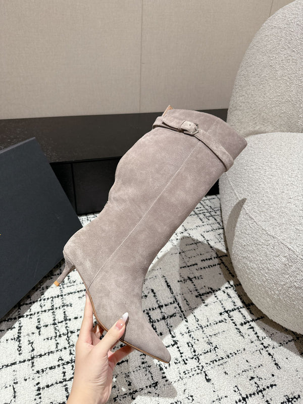 Alaila High Boots 60mm In Light Grey Suede 916739