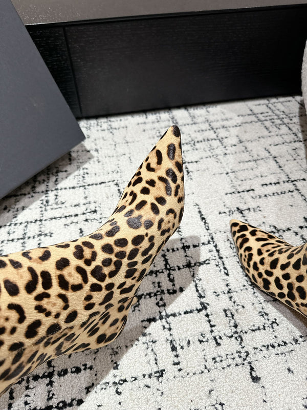 Alaila High Boots 60mm In Light Yellow Calfskin Horsehair Leopard Print 916740