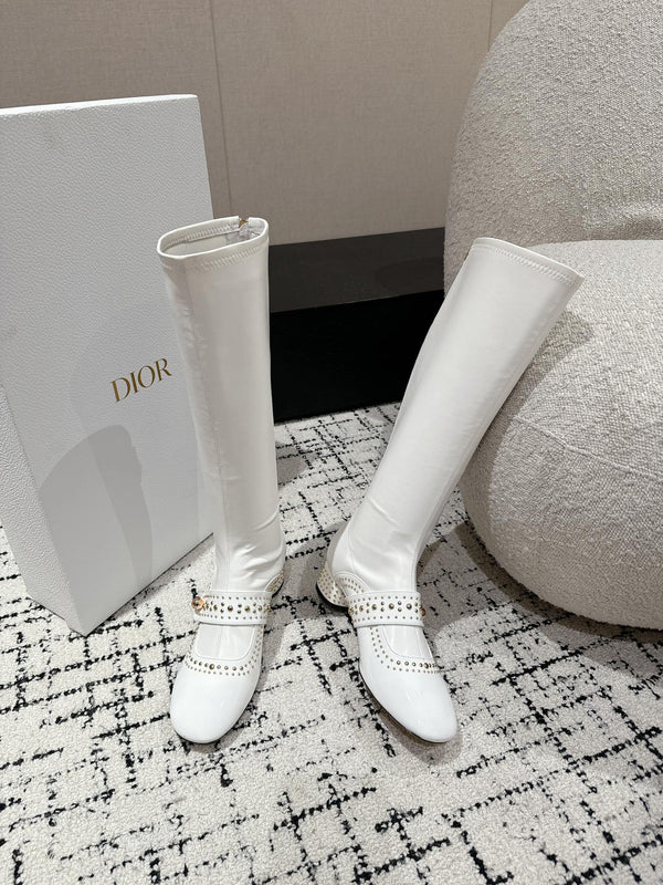 CD Belle-D Heeled Boot White Lambskin