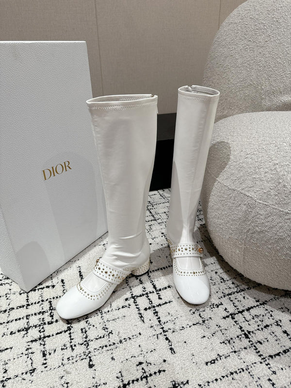CD Belle-D Heeled Boot White Lambskin