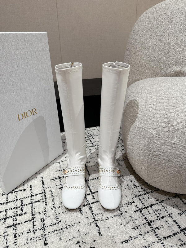 CD Belle-D Heeled Boot White Lambskin