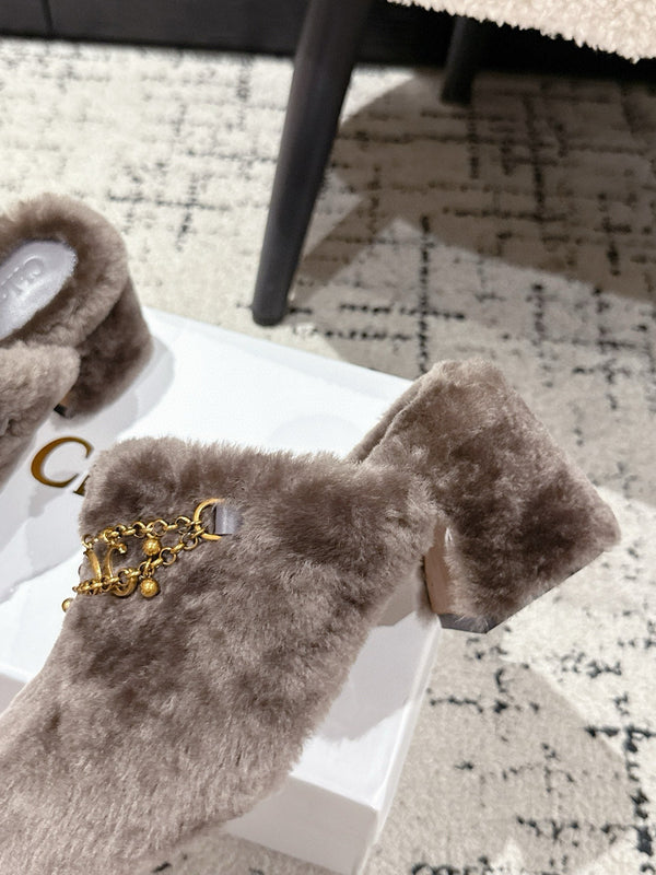 Chloe Covered Fur Slippers Dark Brown Wool 514329