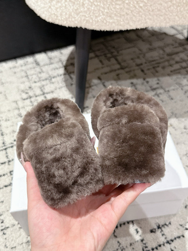 Chloe Covered Fur Slippers Dark Brown Wool 514329