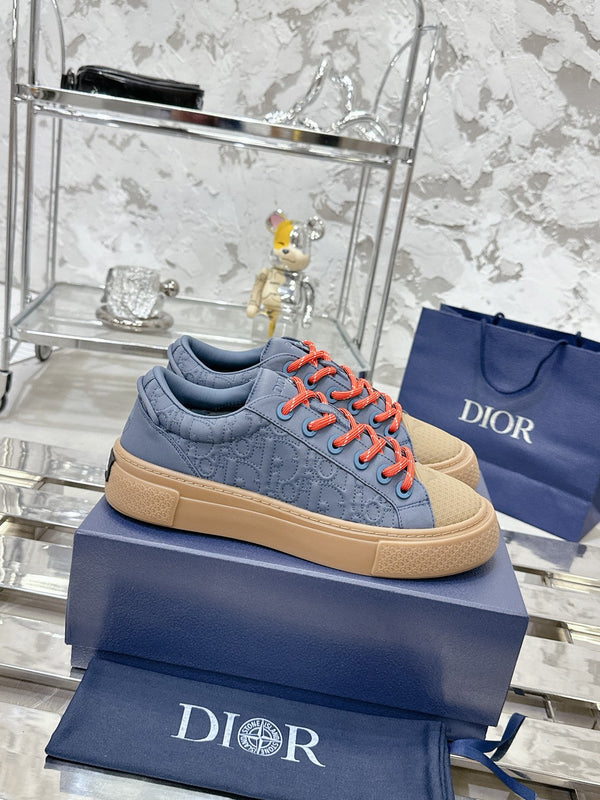 CD B33 Sneaker 40mm in tessuto ricamato in raso monogramma marrone mix blu king 103992