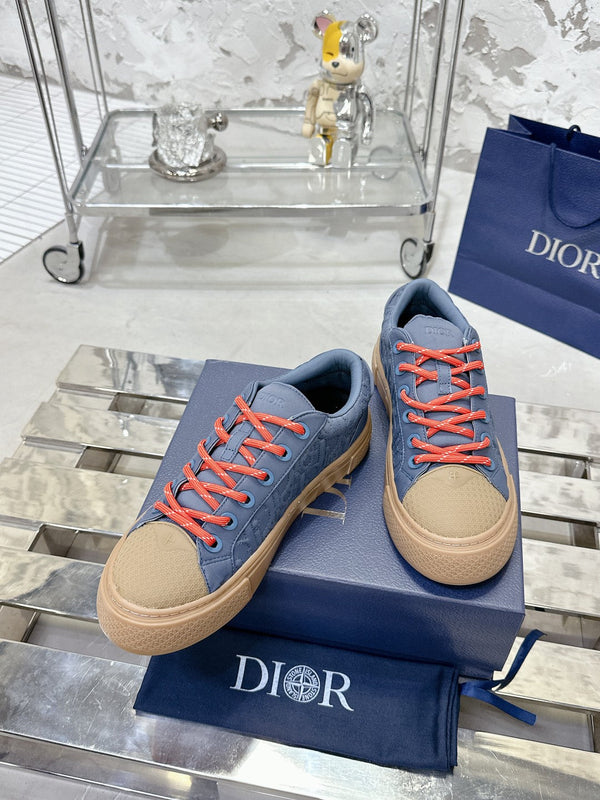 CD B33 Sneaker 40mm in tessuto ricamato in raso monogramma marrone mix blu king 103992