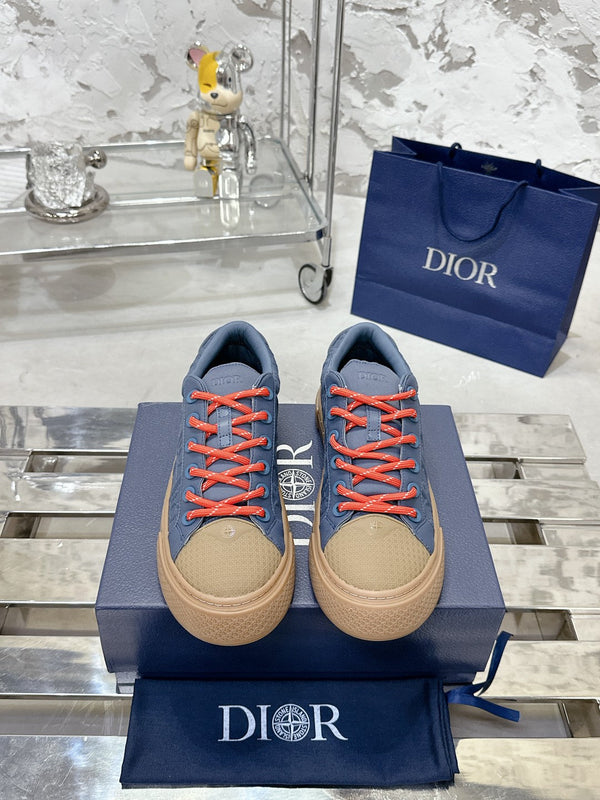 CD B33 Sneaker 40mm in tessuto ricamato in raso monogramma marrone mix blu king 103992