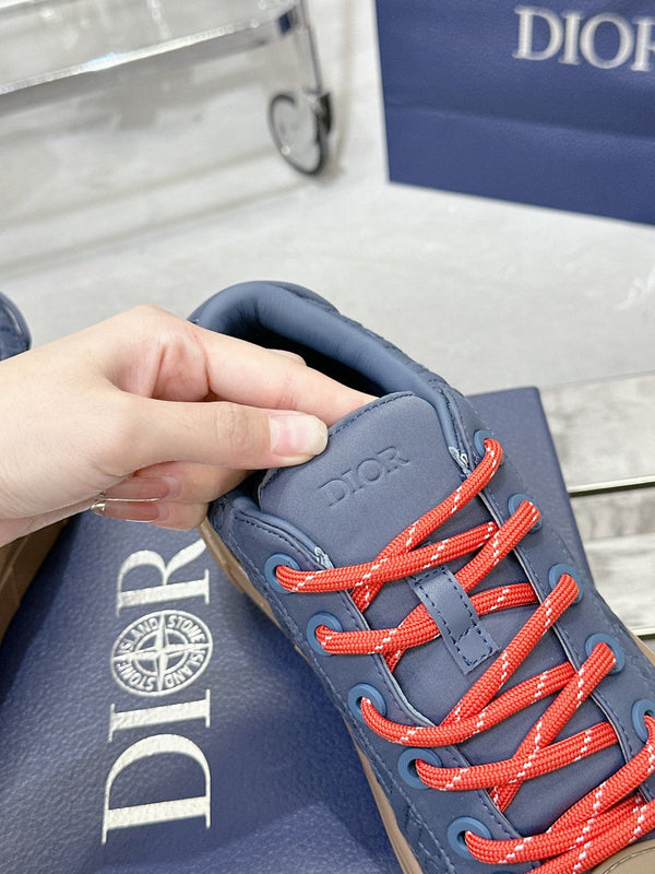 CD B33 Sneaker 40mm in tessuto ricamato in raso monogramma marrone mix blu king 103992