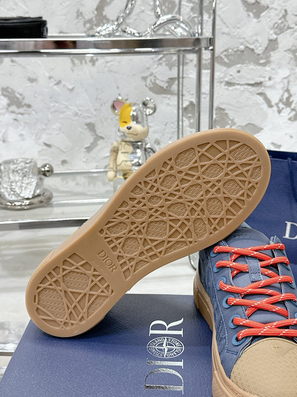 CD B33 Sneaker 40mm in tessuto ricamato in raso monogramma marrone mix blu king 103992