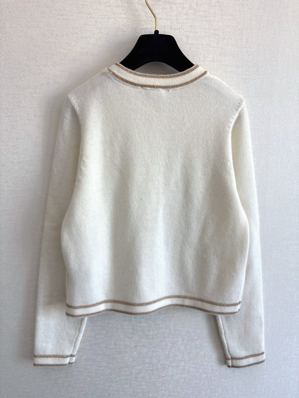 Chanel Cardigan col rond manches longues cachemire blanc 2025 329415