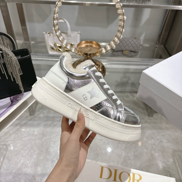 CD Dior Star Platform Sneaker In Glossy Silver Cowhide 996418