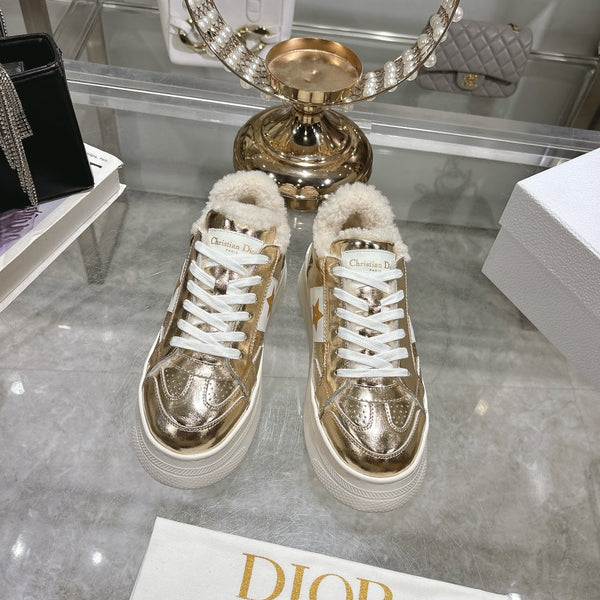 CD Dior Star Platform Sneaker In Glossy Gold Cowhide 996420