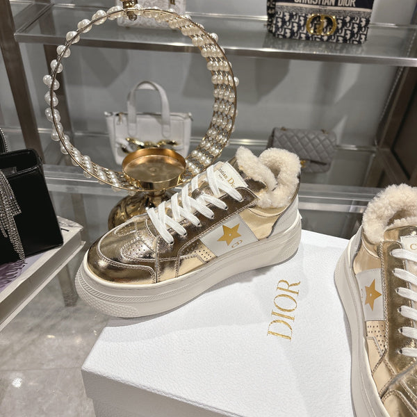 CD Dior Star Platform Sneaker In Glossy Gold Cowhide 996420