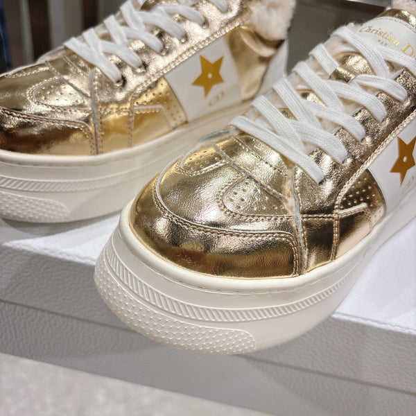 CD Dior Star Platform Sneaker In Glossy Gold Cowhide 996420