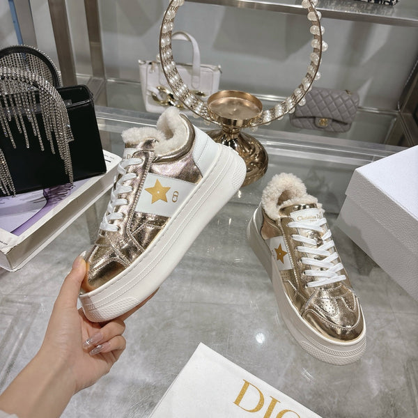 CD Dior Star Platform Sneaker In Glossy Gold Cowhide 996420