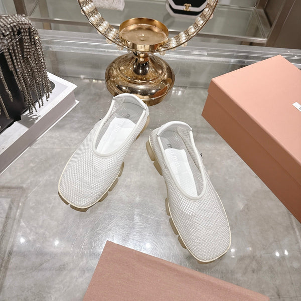 Miu Ballerinas White Technical Mesh Leather 751308