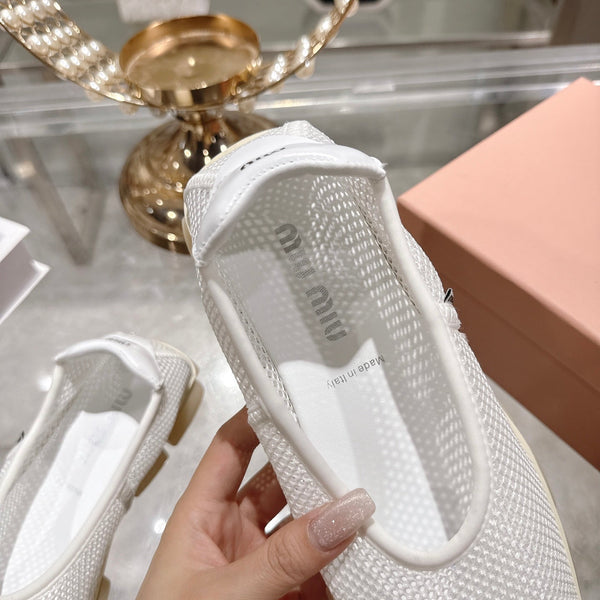 Miu Ballerinas White Technical Mesh Leather 751308