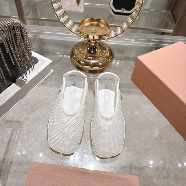Miu Ballerinas White Technical Mesh Leather 751308