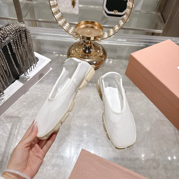 Miu Ballerinas White Technical Mesh Leather 751308