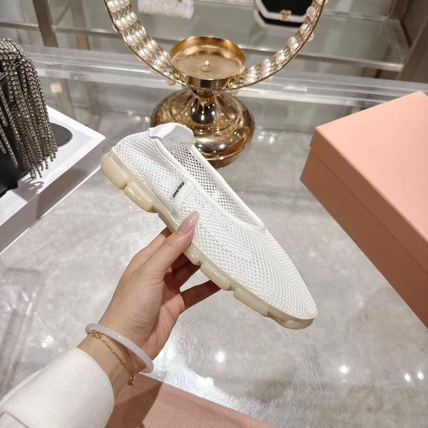 Miu Ballerinas White Technical Mesh Leather 751308