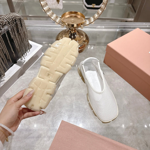 Miu Ballerinas White Technical Mesh Leather 751308