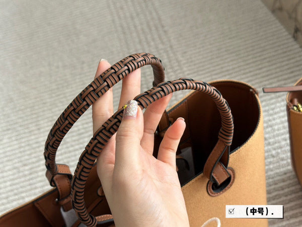 BORSA LOE MEDIUM 27 IN TELA MARRONE CAMMELLO