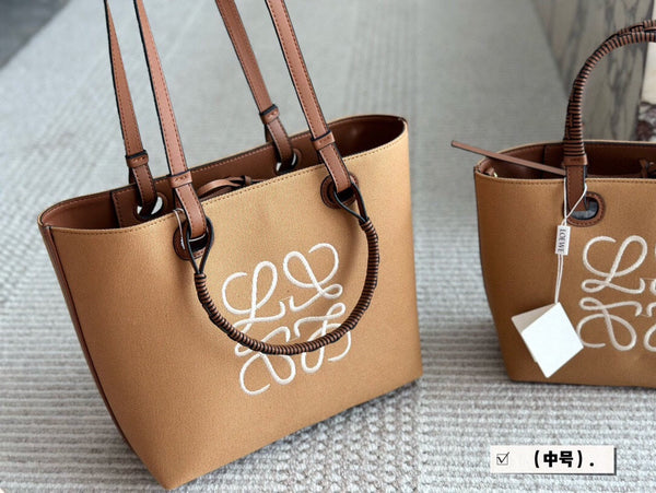 BORSA LOE MEDIUM 27 IN TELA MARRONE CAMMELLO