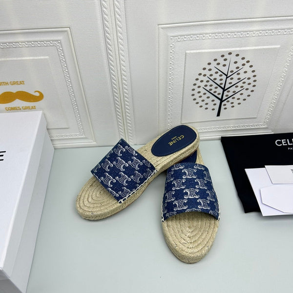 NEW FLAT FISHERMAN SLIPPERS NAVY BLUE COTTON CANVAS