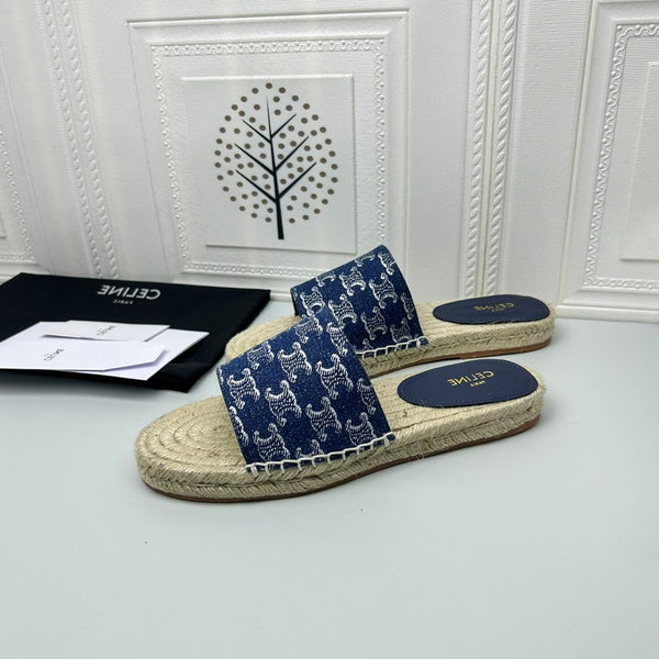 NEW FLAT FISHERMAN SLIPPERS NAVY BLUE COTTON CANVAS