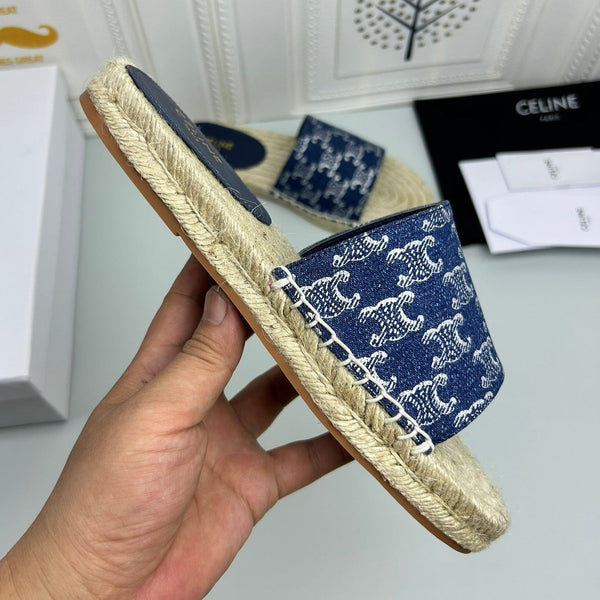 NEW FLAT FISHERMAN SLIPPERS NAVY BLUE COTTON CANVAS