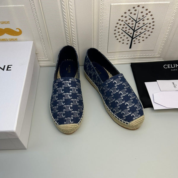 NEW FLAT FISHERMAN SHOES NAVY BLUE COTTON CANVAS