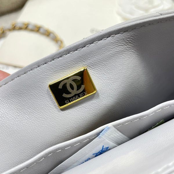 CC 25P Mini Flap Bag 20cm Top Handle Grey Calfskin Gold Hardware