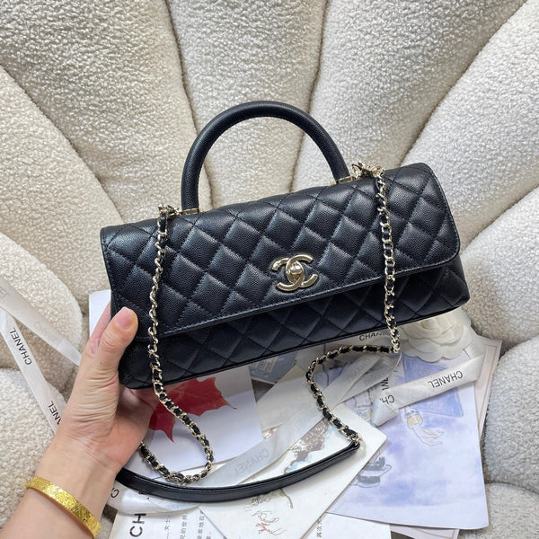CC Maxi Flap Bag with Top Handle 31.5cm Black Quited Caviar Leather