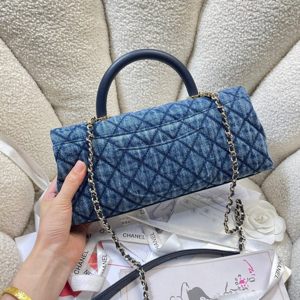 CC Maxi Flap Bag with Top Handle 31.5cm Blue Denim