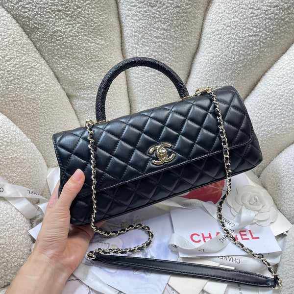 CC Maxi Flap Bag with Top Handle 31cm Black Lambskin