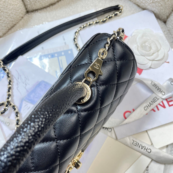 CC Maxi Flap Bag with Top Handle 31cm Black Lambskin
