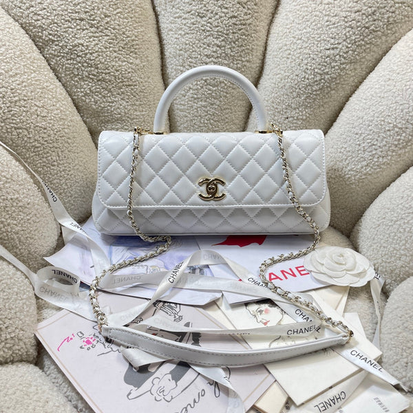 CC Maxi Flap Bag with Top Handle 31cm White Lambskin