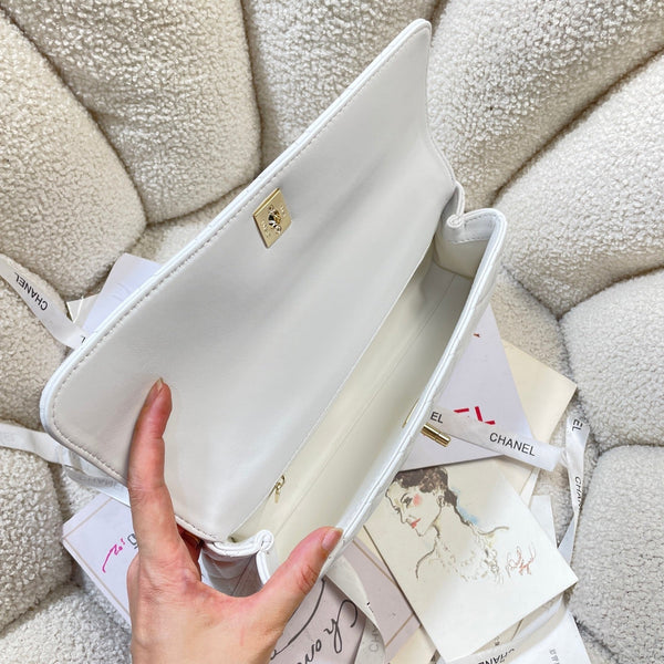 CC Maxi Flap Bag with Top Handle 31cm White Lambskin
