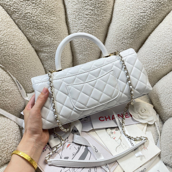 CC Maxi Flap Bag with Top Handle 31cm White Lambskin