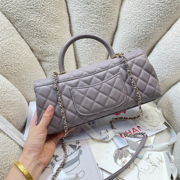 CC Maxi Flap Bag with Top Handle 31cm Light Slate Gray Quited Caviar Leather